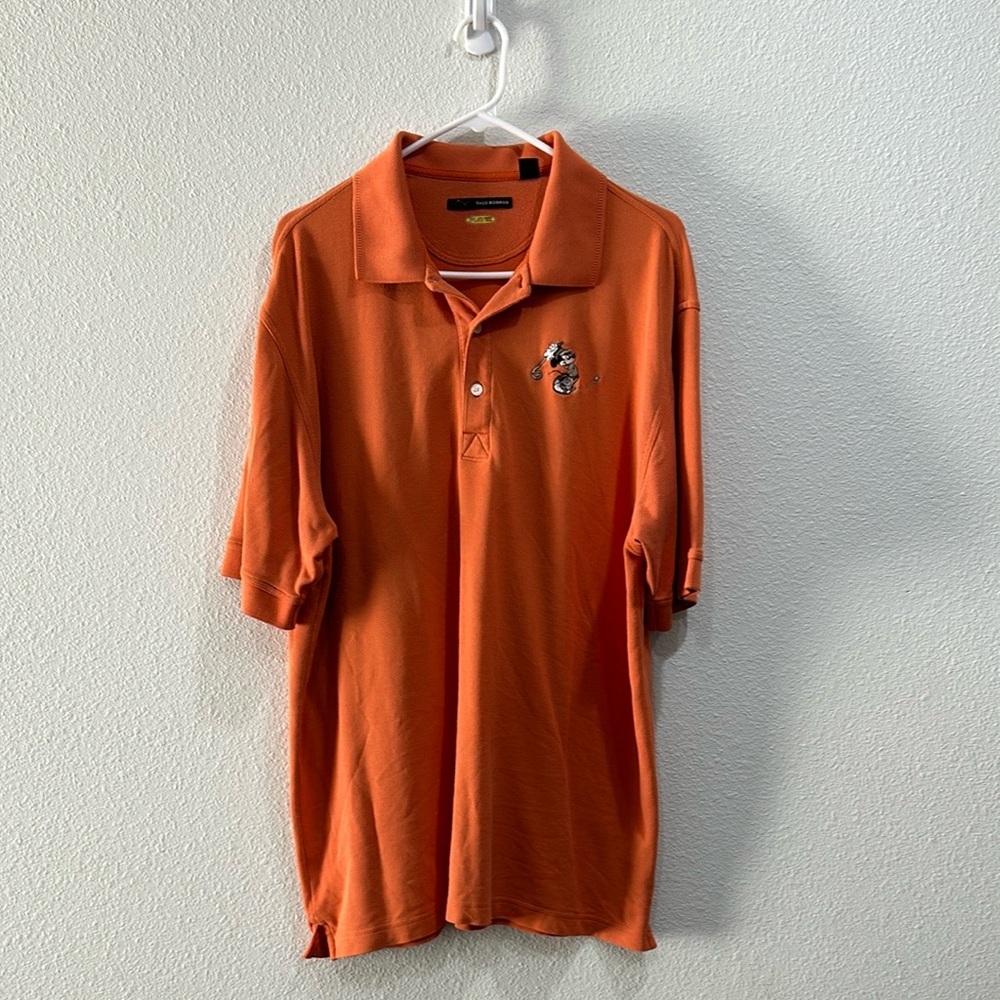 Greg Norman Mickey Mouse Golfing Logo Mens XL Orange Cotton Blend Polo Shirt